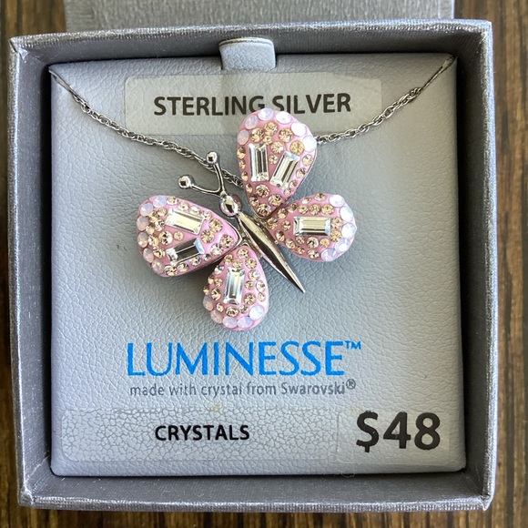 Luminescent Sterling Silver Pink Butterfly with crystal from Swarovski.  NEW - Picture 2 of 6